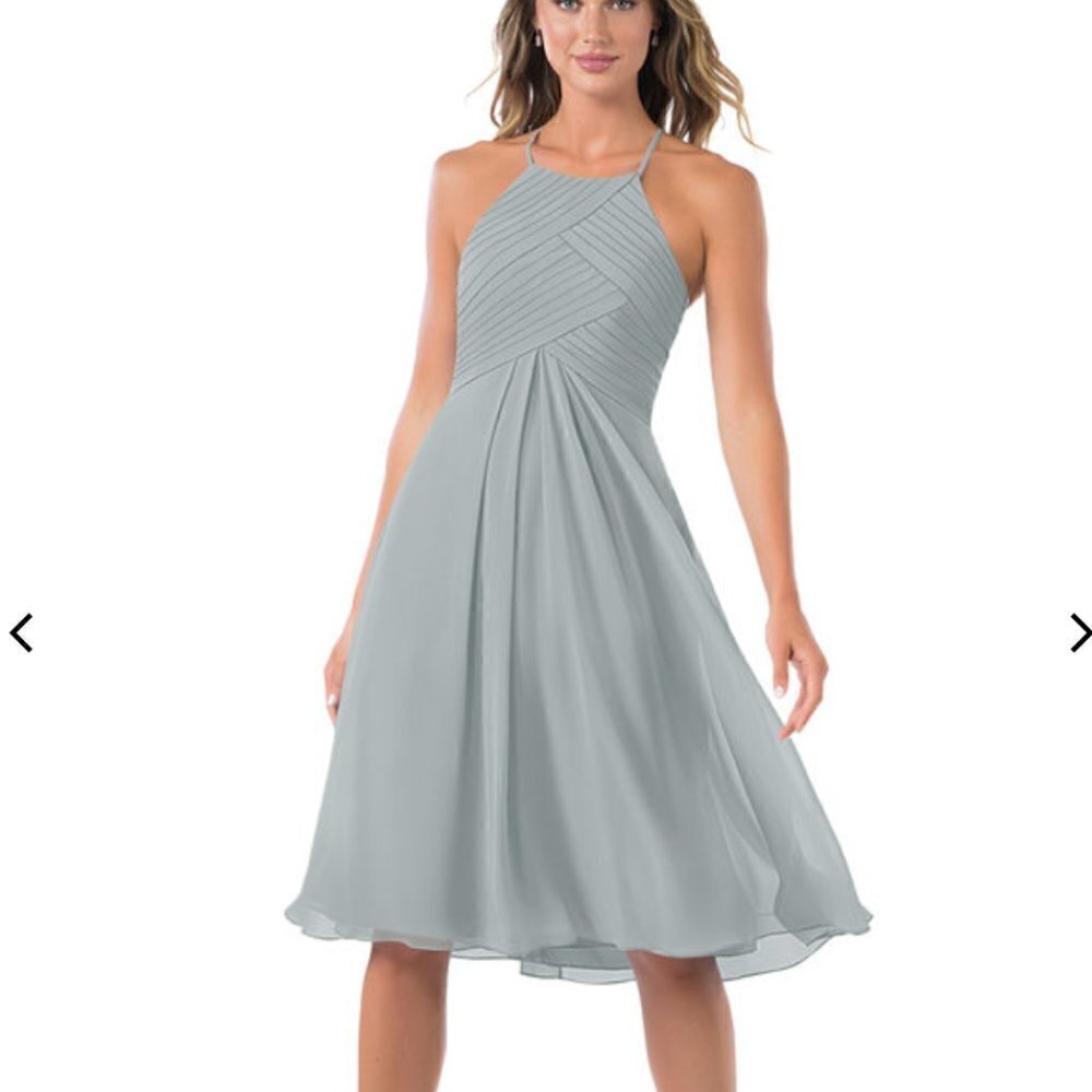 Azazie Adriana chiffon dolphin grey open back dress size a8